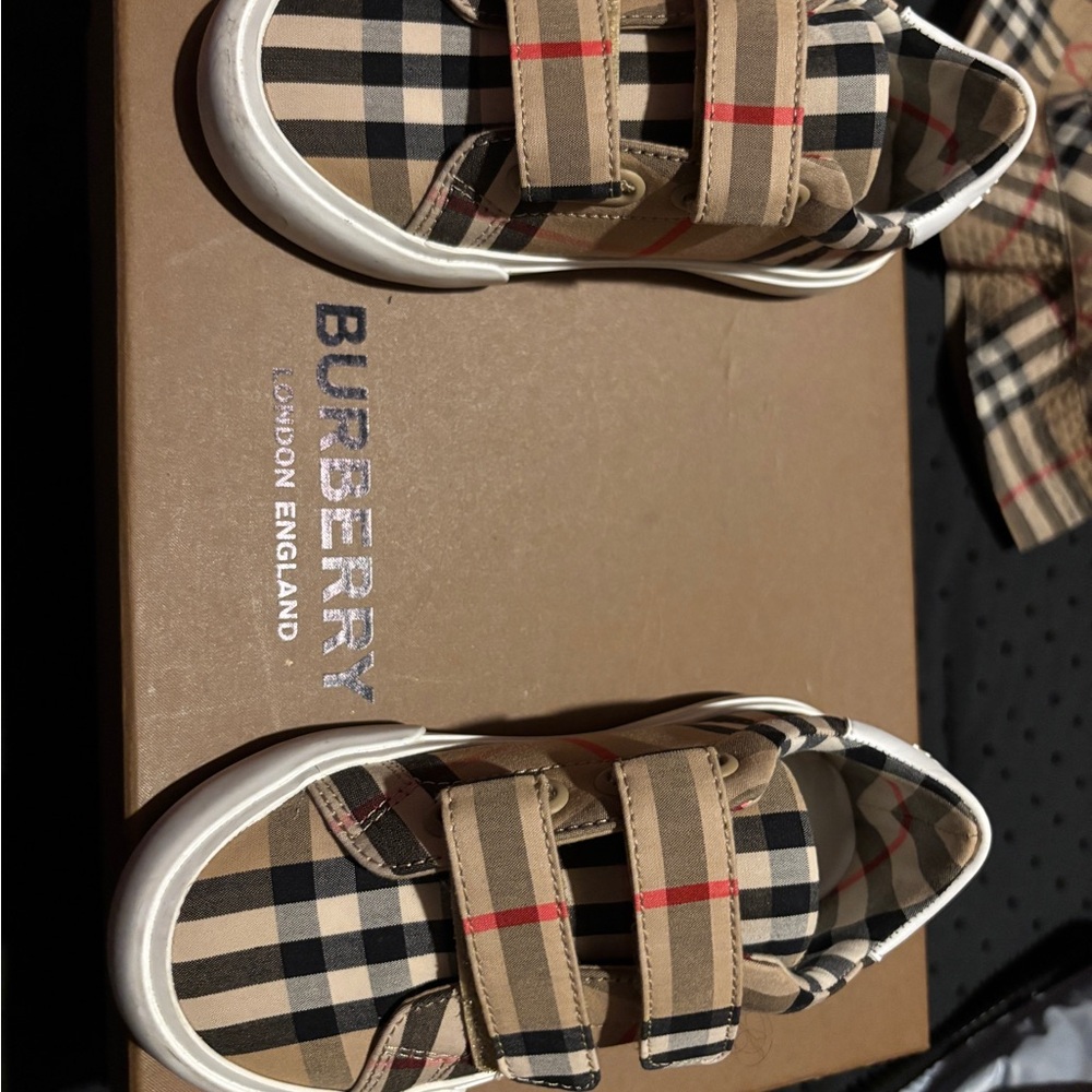 Burberry Tan and Black Checkered Baby Sneakers